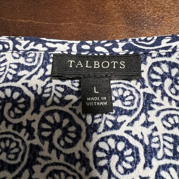 Talbots Blue/White Wrap Short Sleeve Blouse Top Size Large - Picture 7 of 8